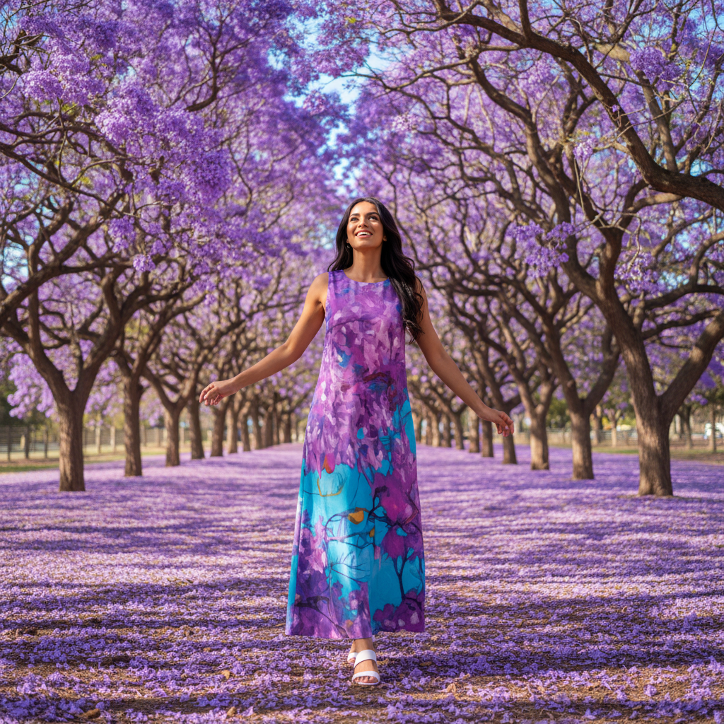 “Jacaranda Season” (Cobalt) Women's Tank Top Long Dress