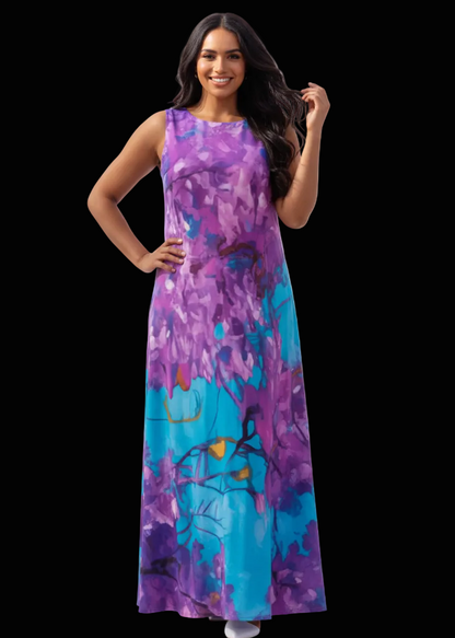 “Jacaranda Season” (Cobalt) Women's Tank Top Long Dress