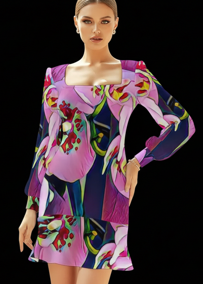 “Pink Orchid” Ruffle Hem Skinny Dress