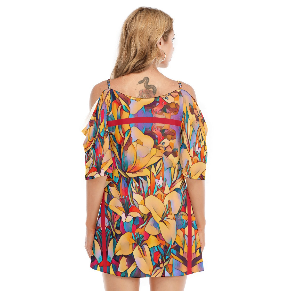“Fragmented Bloom” Women's Off-shoulder Cami Dress