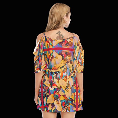 “Fragmented Bloom” Women's Off-shoulder Cami Dress