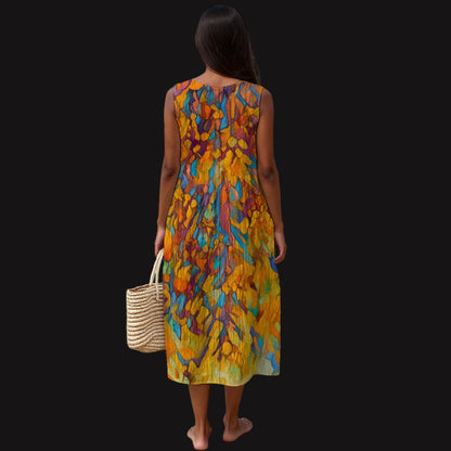 “Gilded Pathways” Women's Sleeveless Dress With Pocket|125GSM Slub Cotton