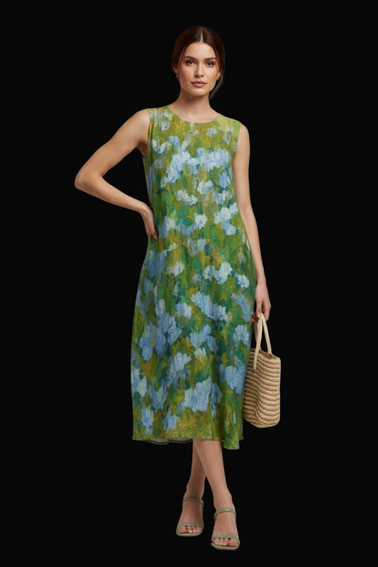 “Dreamscape Garden”  Women's Sleeveless Dress With Pocket|125GSM Slub Cotton