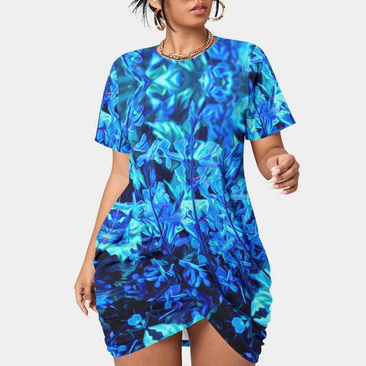 “Electric Blue” Women’s Stacked Hem Dress With Short Sleeve（Plus Size）
