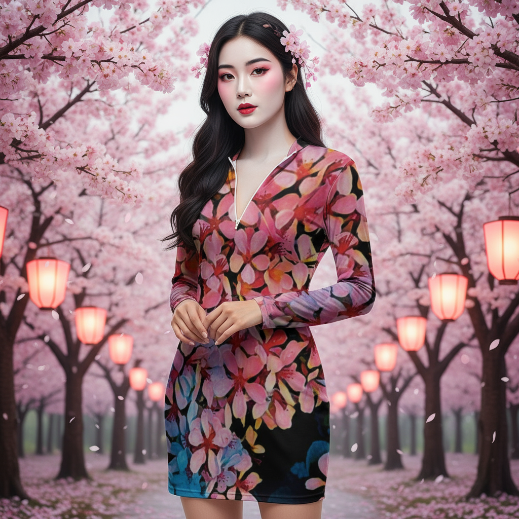 “Pink India Hawthorn” Women's Zip Front Tight Dress