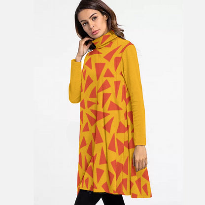 “Tangerine Tease” Women's High Neck Dress With Long Sleeve