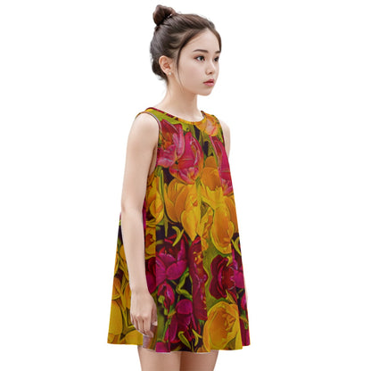 “Radiant Harmon” Kid's Sleeveless Dress | 180GSM Cotton