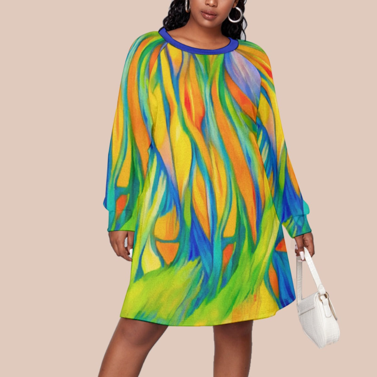 “Iridescence” Women's Dress With Raglan Sleeve(Plus Size)