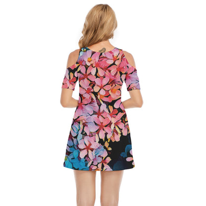 “Pink India Hawthorn” Women's Cold Shoulder Dress | 190GSM Cotton