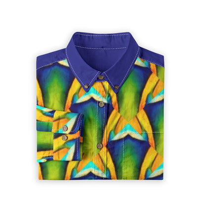 “Emerald Tide”  Men's Casual Lapel Long Sleeve Shirt|125GSM Cotton