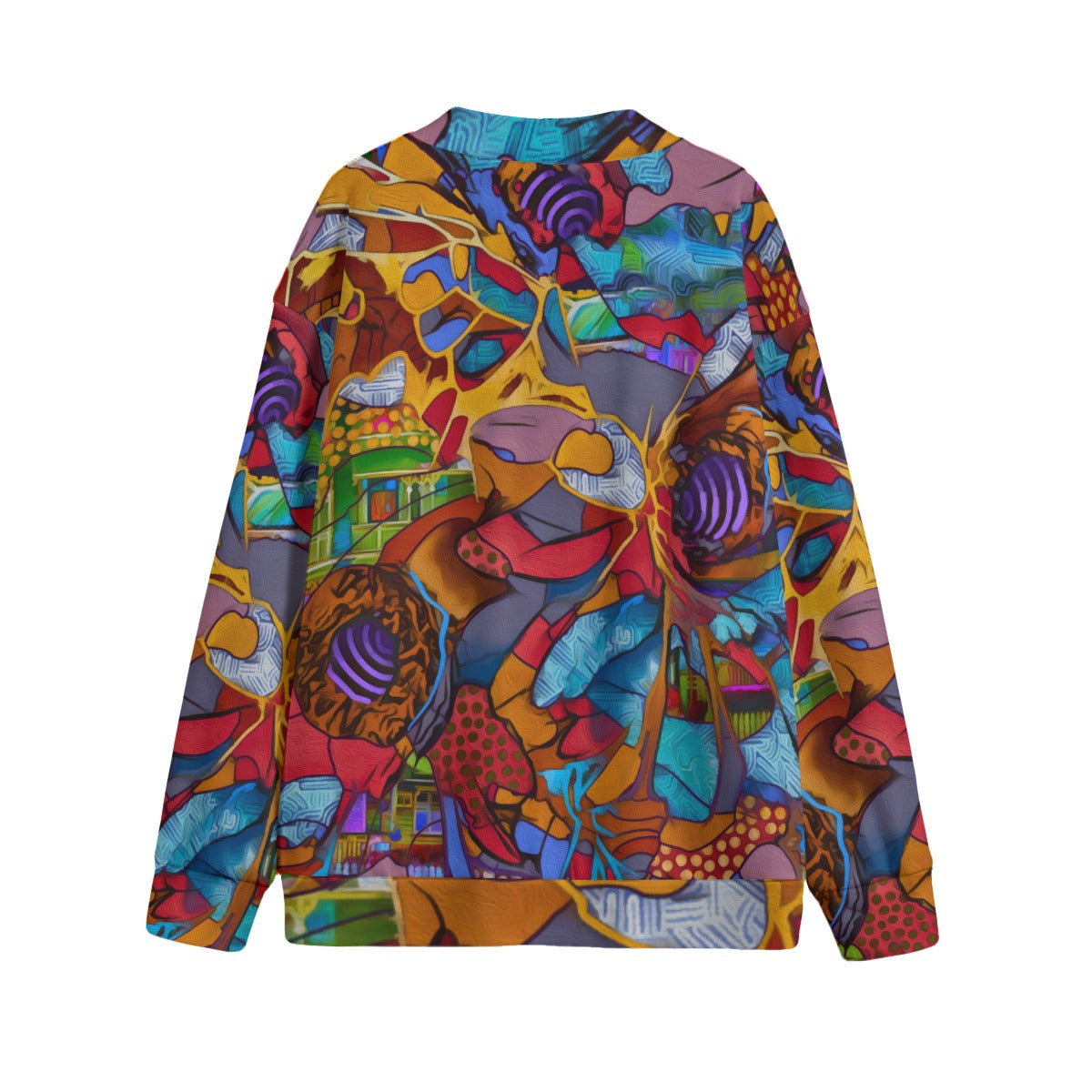 “Fractured Dreamscape” Unisex V-neck Knitted Fleece Cardigan With Button Closure