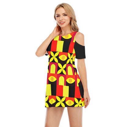 “Tricolour” Women's Cold Shoulder Dress | 190GSM Cotton