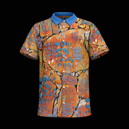 “Azure Canyon”  Men's Business Collared Shirt With Pocket|110GSM Imitation Flax