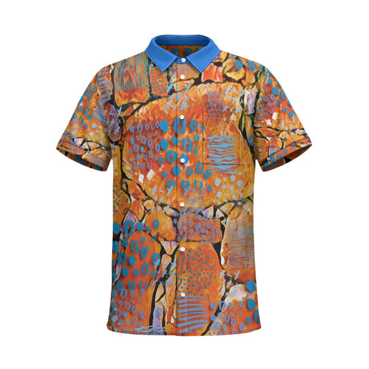 “Azure Canyon”  Men's Business Collared Shirt With Pocket|110GSM Imitation Flax