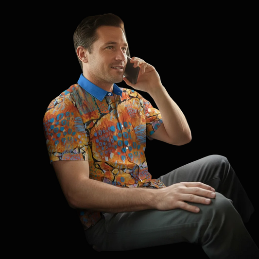 “Azure Canyon”  Men's Business Collared Shirt With Pocket|110GSM Imitation Flax