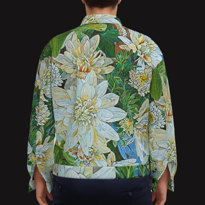 “White Floral Medley” Unisex Lapel Jacket | 245GSM Cotton