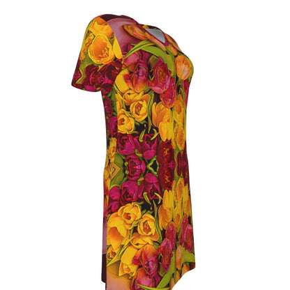 “Radiant Harmony” Women's V Neck Dress|180GSM Cotton