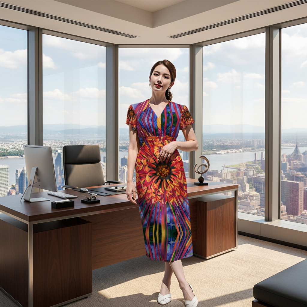 “Protea”  V-Neck Flutter Sleeve Midi Dress