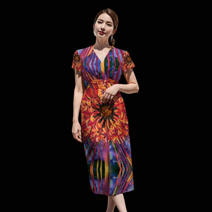 “Protea”  V-Neck Flutter Sleeve Midi Dress