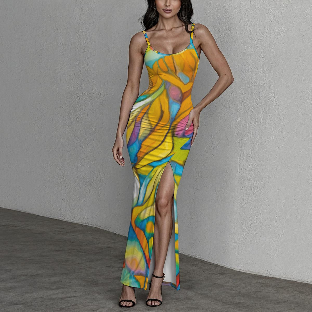 “Sunrise Stained Glass” Long Dress with Slit