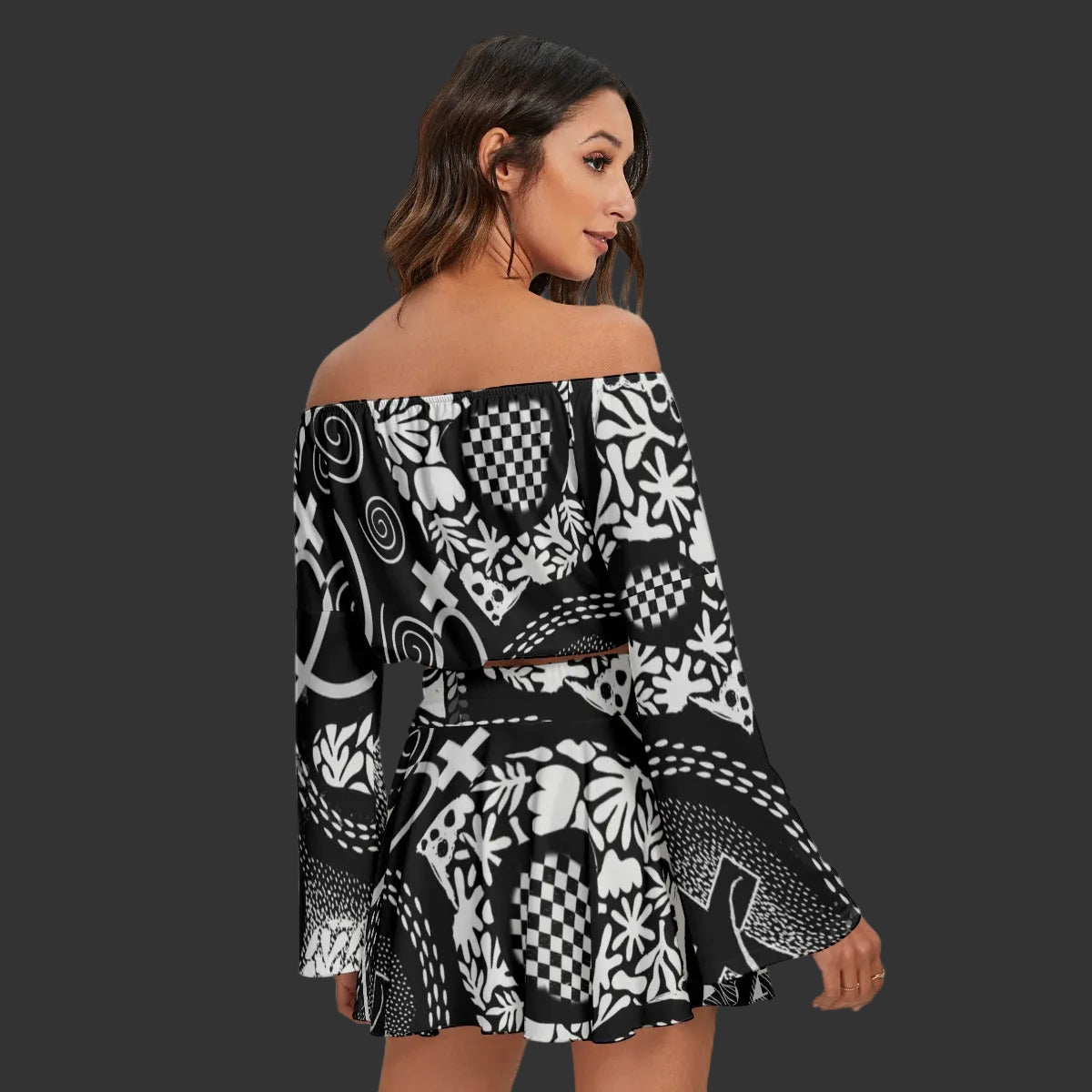 “Scribble”  Women's Off-shoulder Top And Skirt Set