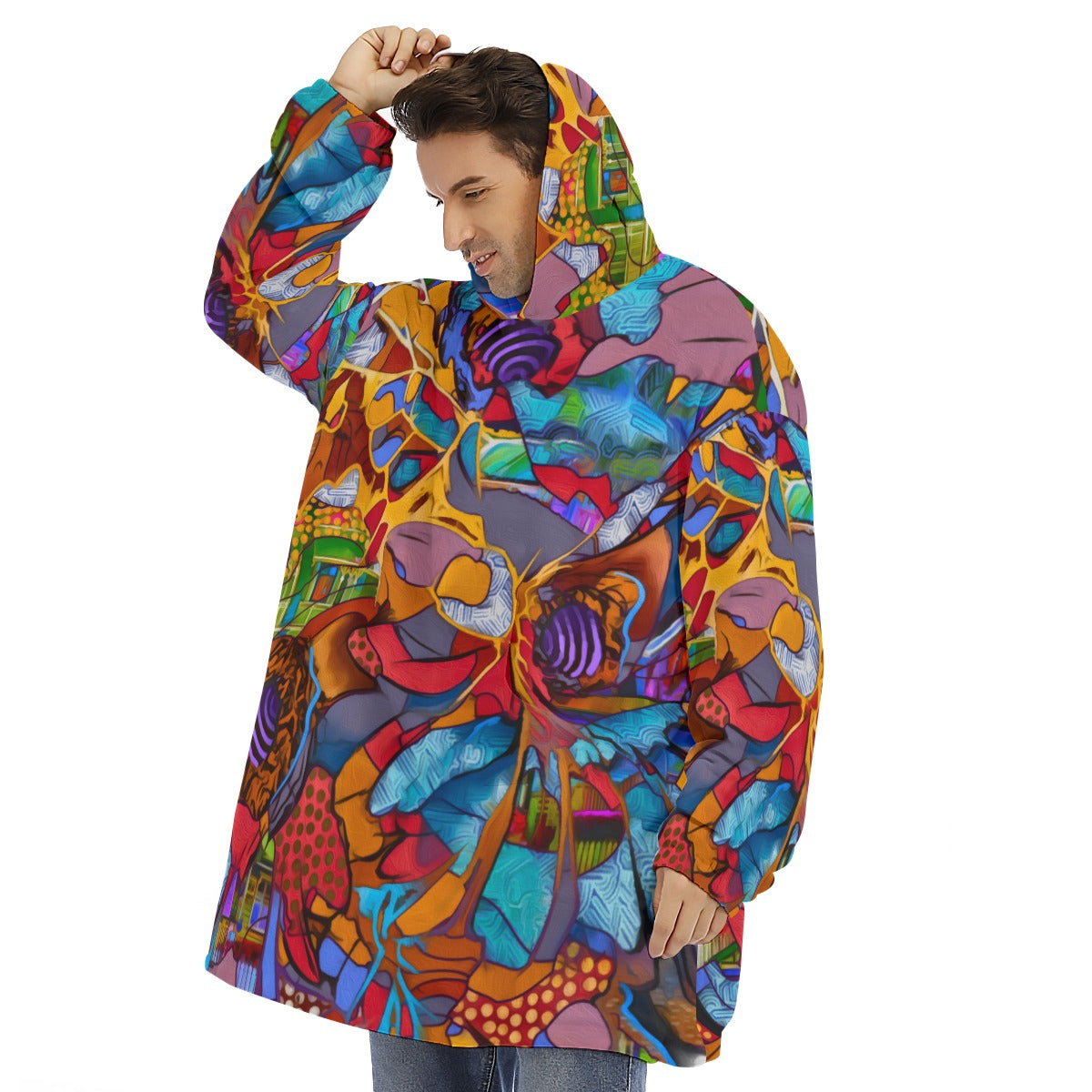 “Fractured Dreamscape” Unisex Sherpa Fleece Hoodie Blanket