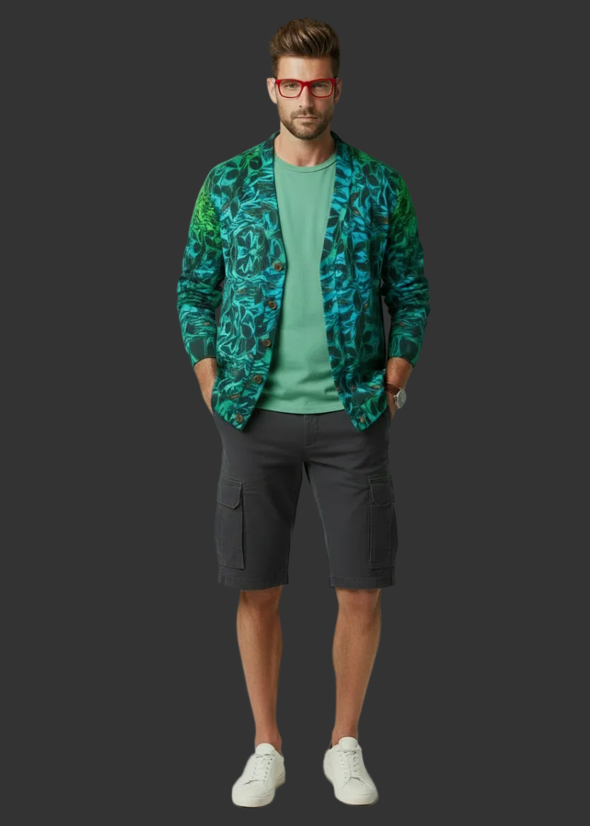 “Tribal Oceanic” Unisex V-neck Knitted Fleece Cardigan With Button Closure