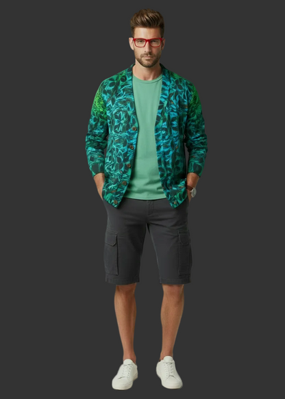 “Tribal Oceanic” Unisex V-neck Knitted Fleece Cardigan With Button Closure
