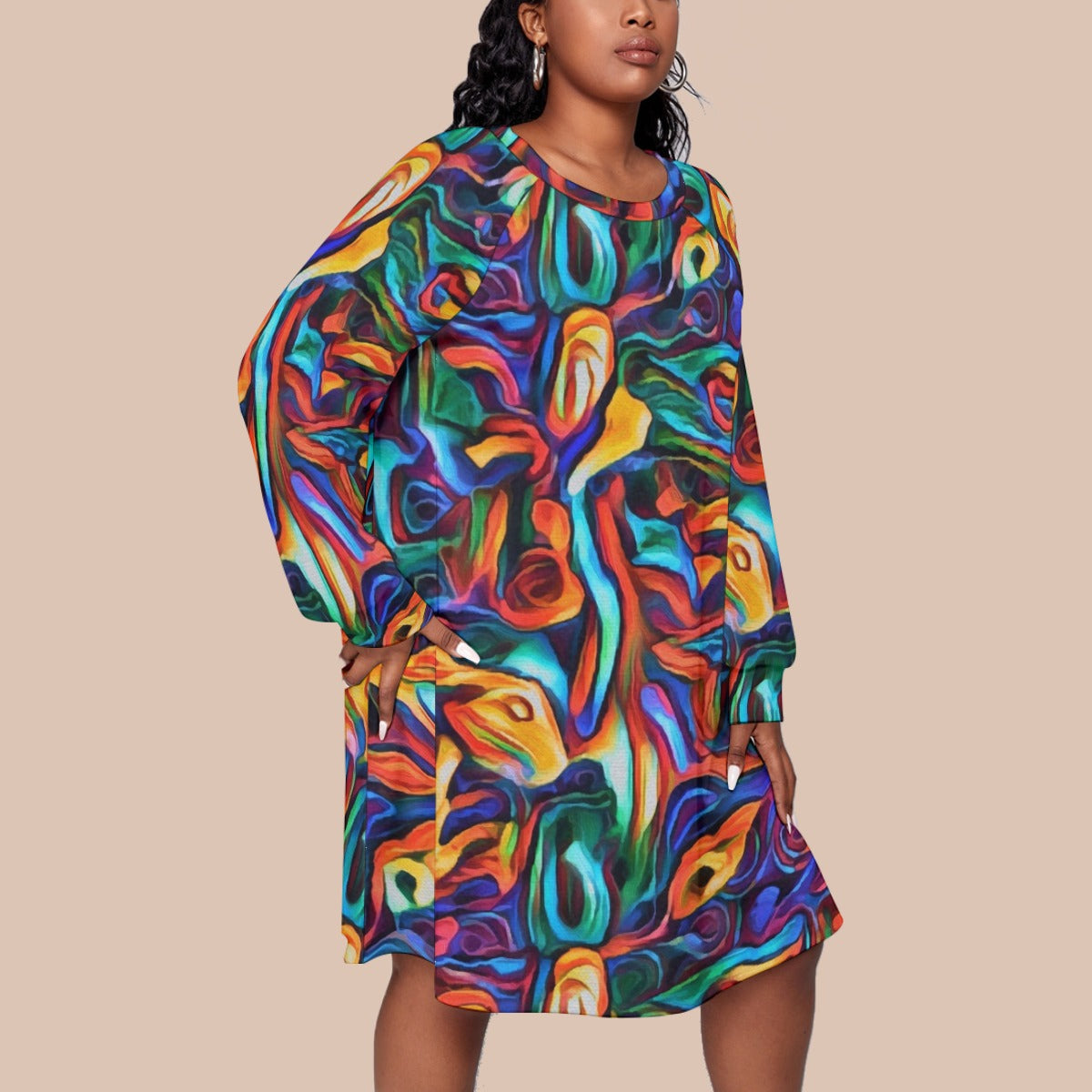 “Black Opal” Women's Dress With Raglan Sleeve(Plus Size)
