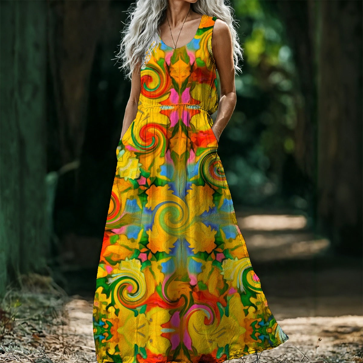 “Citrus Twist” Women’s Sleeveless Maxi Dress