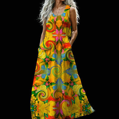 “Citrus Twist” Women’s Sleeveless Maxi Dress