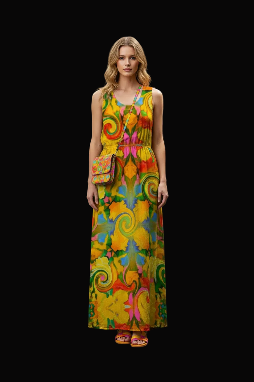 “Citrus Twist” Women’s Sleeveless Maxi Dress
