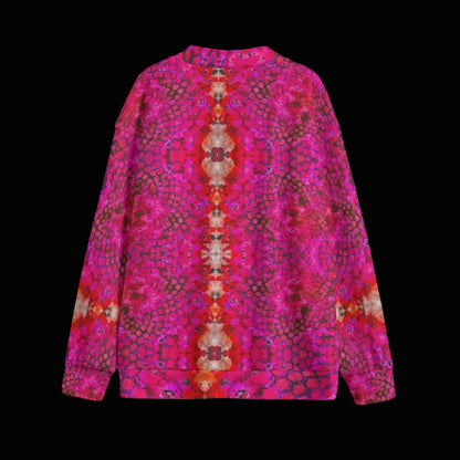 “Fuchsia Blast” Unisex V-neck Knitted Fleece Cardigan With Button Closure