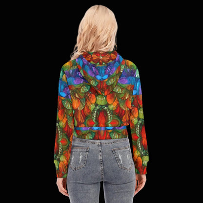 “Kaleidoscopic Spectrum” Women's Crop Top Hoodie With Zipper Closure