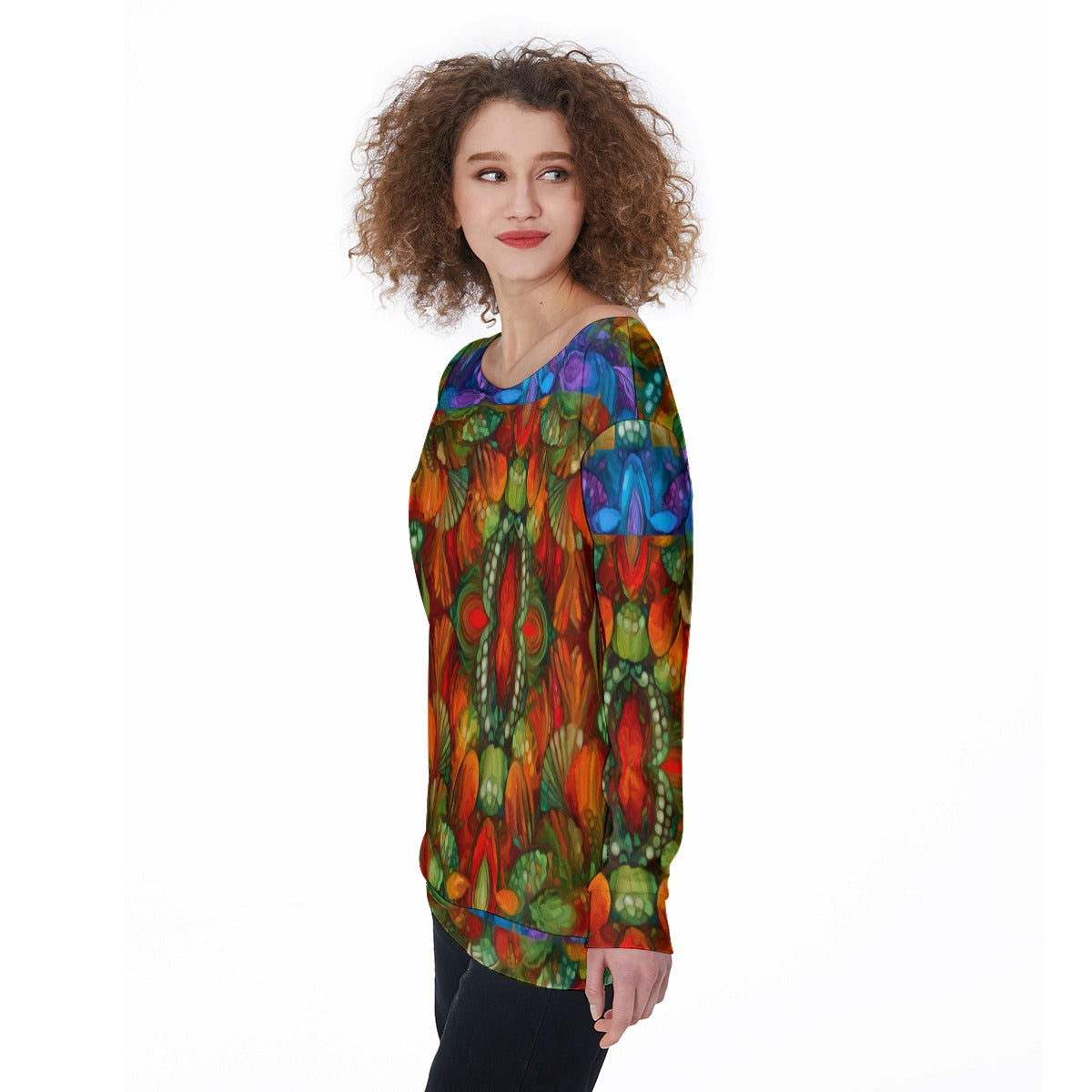 “Kaleidoscopic Spectrum” Women's Off-Shoulder Sweatshirt