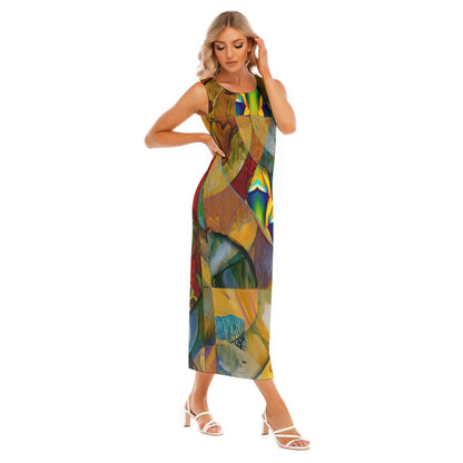 “Earthen Tessellation”  Women's Tank Top Long Dress