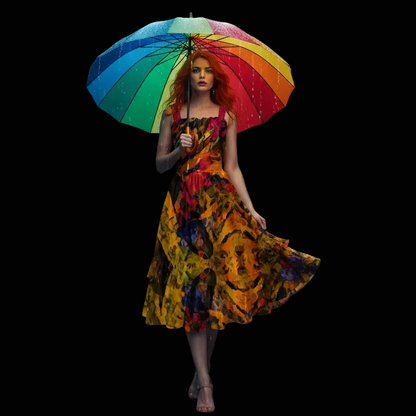 “Golden Flux”Women‘s Ruffle Hem Dress