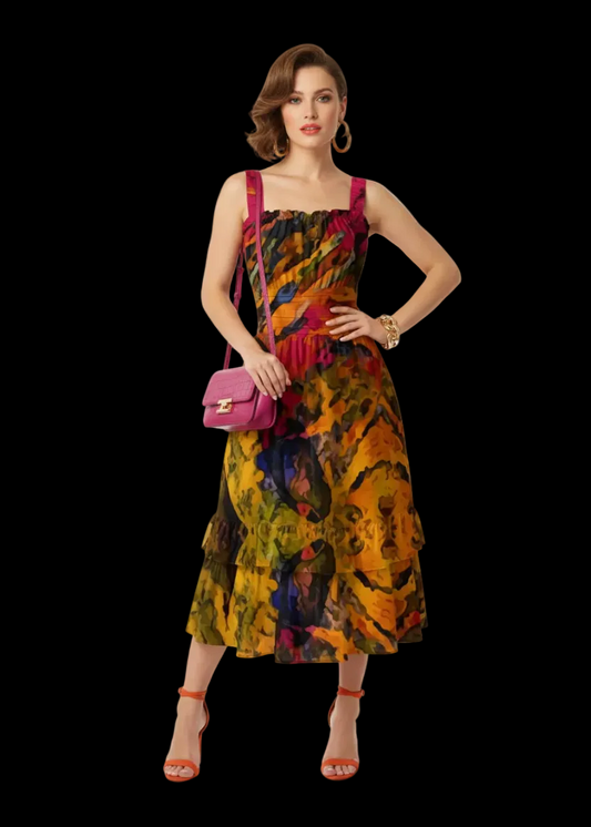 “Golden Flux”Women‘s Ruffle Hem Dress