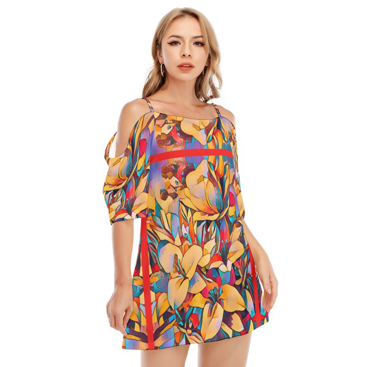 “Fragmented Bloom” Women's Off-shoulder Cami Dress