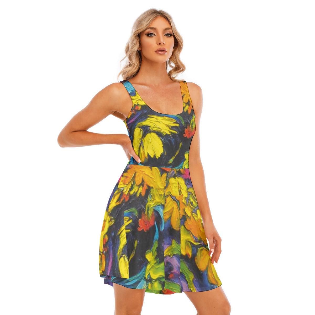 “Springtime Impasto II” Print Women's Tank Vest Dress