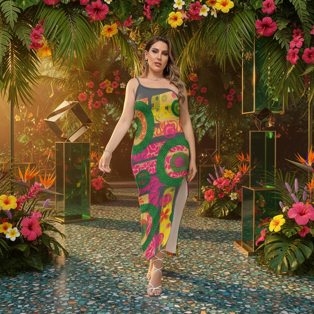 “Neo-retro” Women's Oblique-Shoulder Exposure Dress With Side Split (Plus Size)