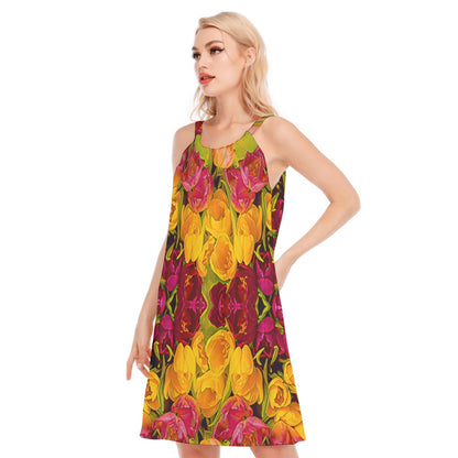 “Radiant Harmony” Women's O-neck Cami Dress | 190GSM Cotton