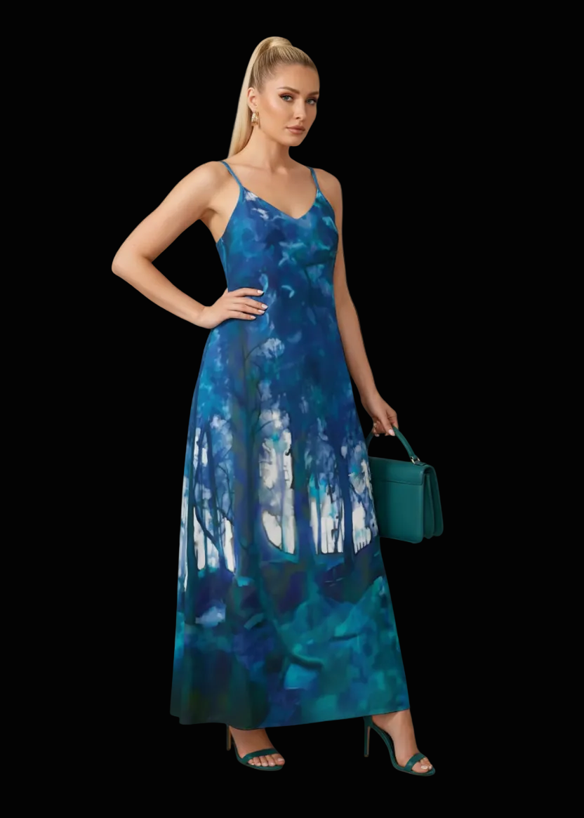 “Blue Forest“ Women's Elegant V-Neck Maxi Dress