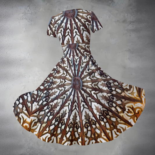 “Gothic Rose”  Women's Short Sleeve V Neck Midi Dress