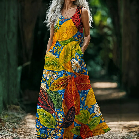 “Botanical Rhapsody” Women’s Sleeveless Maxi Dress