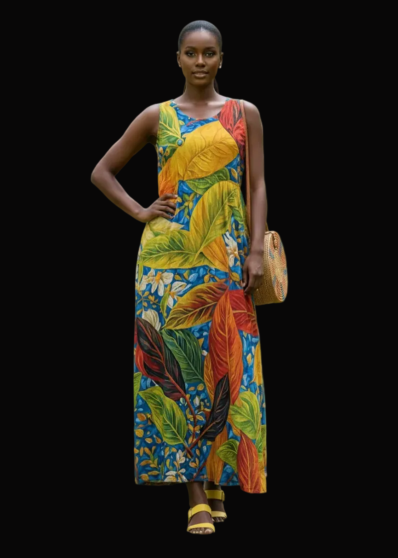“Botanical Rhapsody” Women’s Sleeveless Maxi Dress