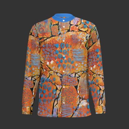 “Azure Canyon” Business Long-Sleeved Imitation Linen Shirt