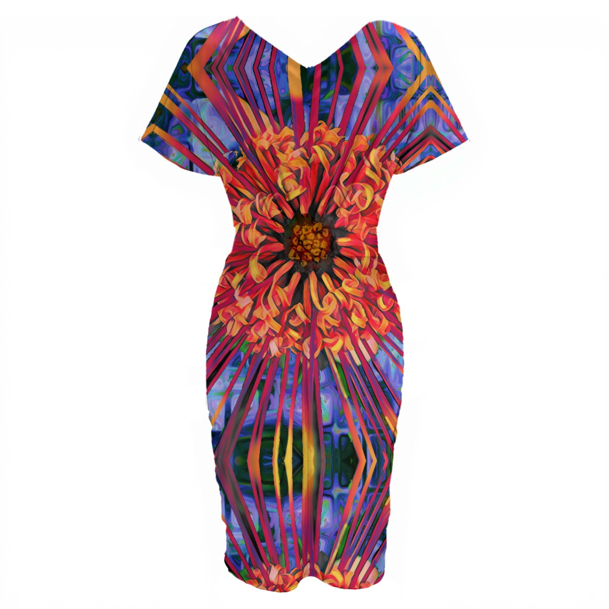 “Protea”  V-neck pleated dress