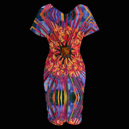 “Protea”  V-neck pleated dress