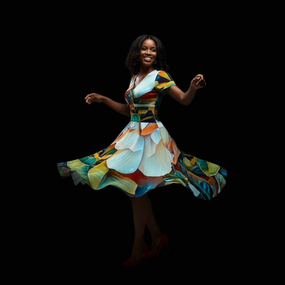 “Gardenia” Women's Short Sleeve V Neck Midi Dress